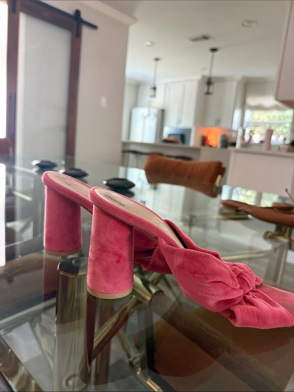Loeffler Randall Rose Pink Knotted Velvet Slide Heels